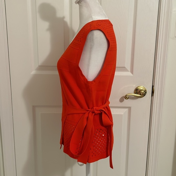 Diane Von Furstenberg Saffa Perforated Knit Wrap Top in Spicy Orange Size Medium - Picture 3 of 10